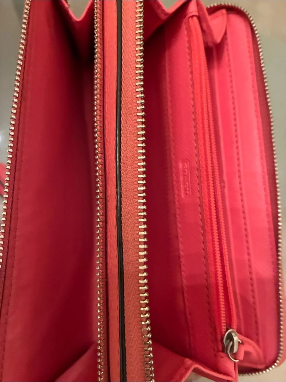 Coach Coral Pebbled Leather Wristlet Clutch with Detachable Strap